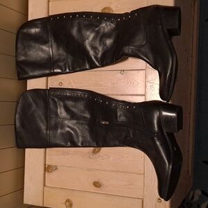 Vince Camuto size 9.5 Wide black metal stud over the knee leather boots.